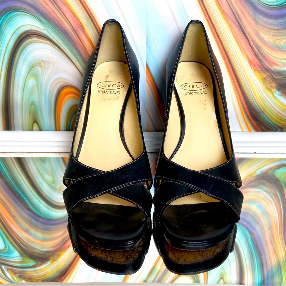 All leather black wedges